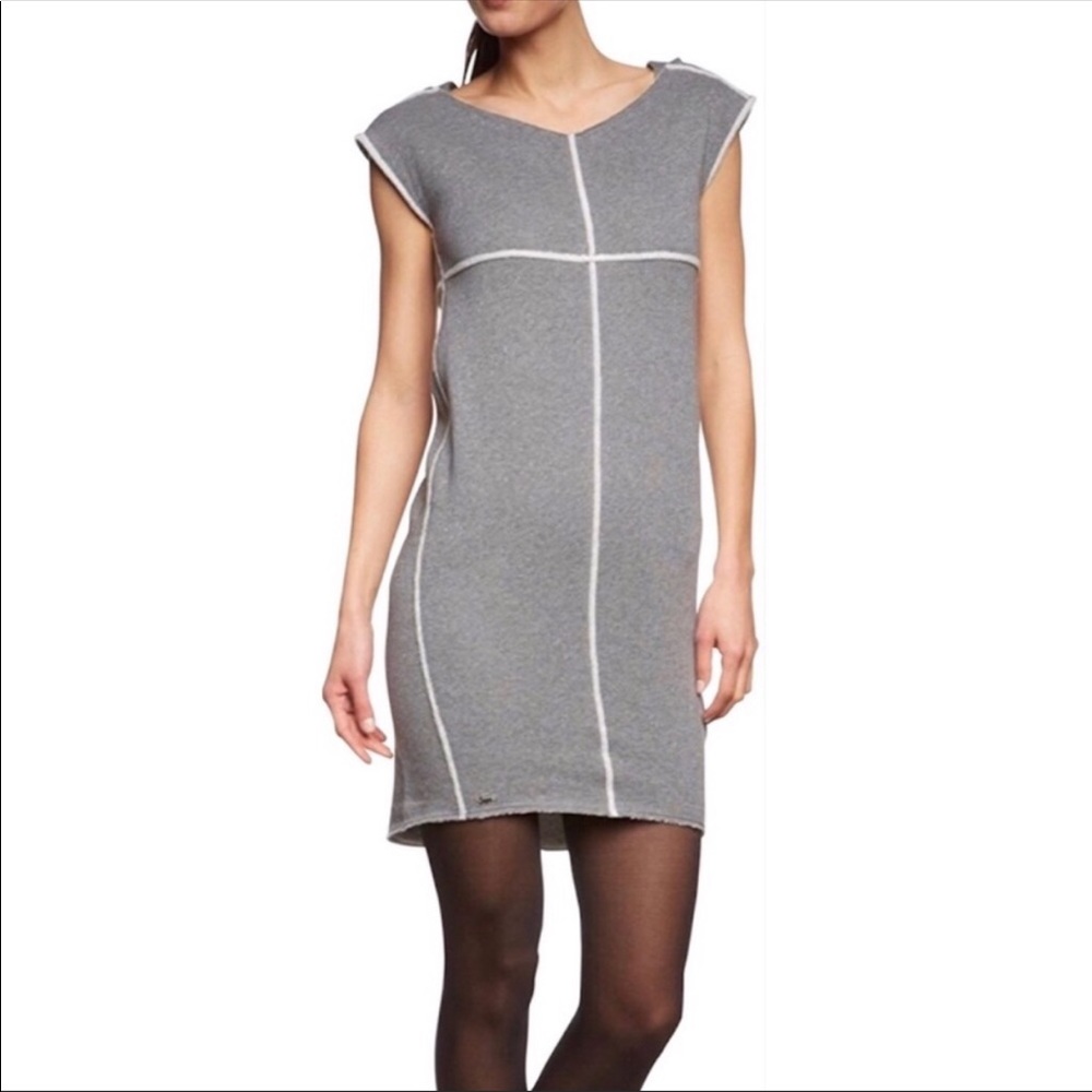 Lacoste Jersey Pieced Sweater Dress Charcoal Gray